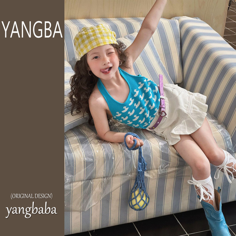 Girls' Knitted Thin Vest 2026 Summer New Style Girl's Blue Background Little Duck Halter Neck Camisole Sleeveless Top