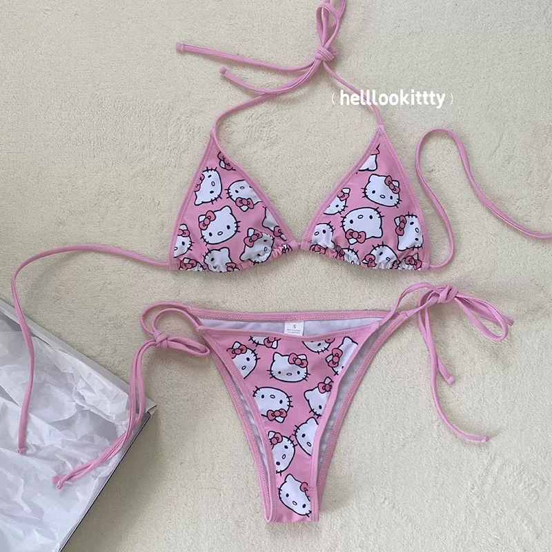 Hello Kitty, милый пляжный купальник, бюстгальтер push-up