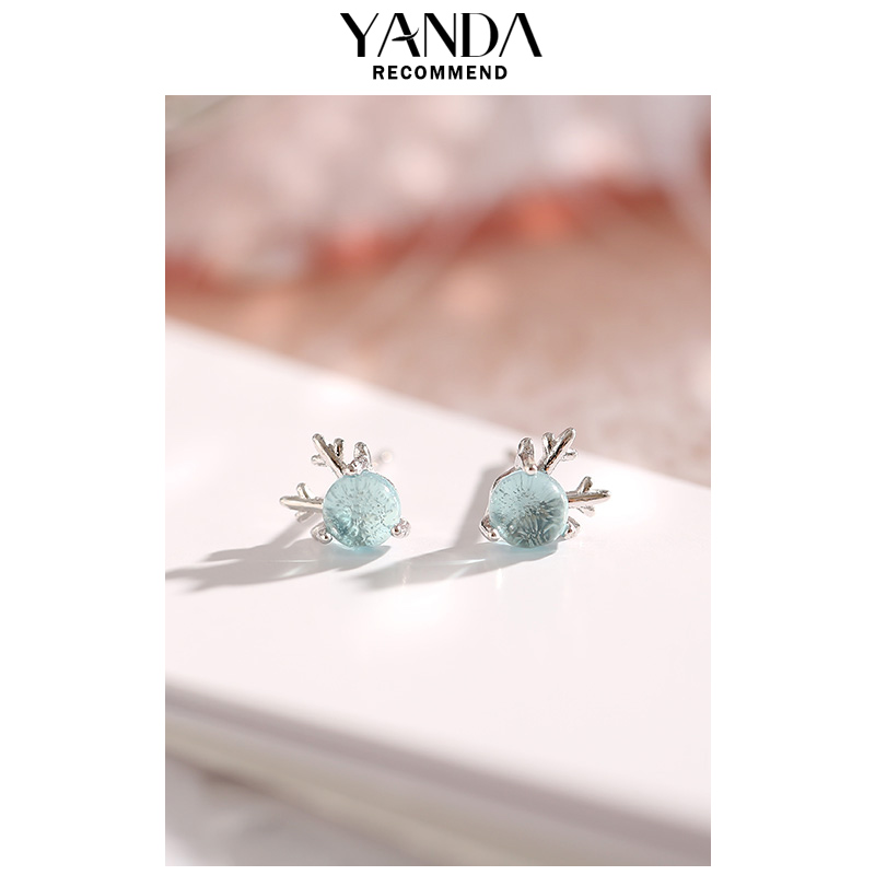 The bright and colorful one deer have you 925 pure silver ear pin brief and small genie girl personality 100 hitch a cute deer corner earthen