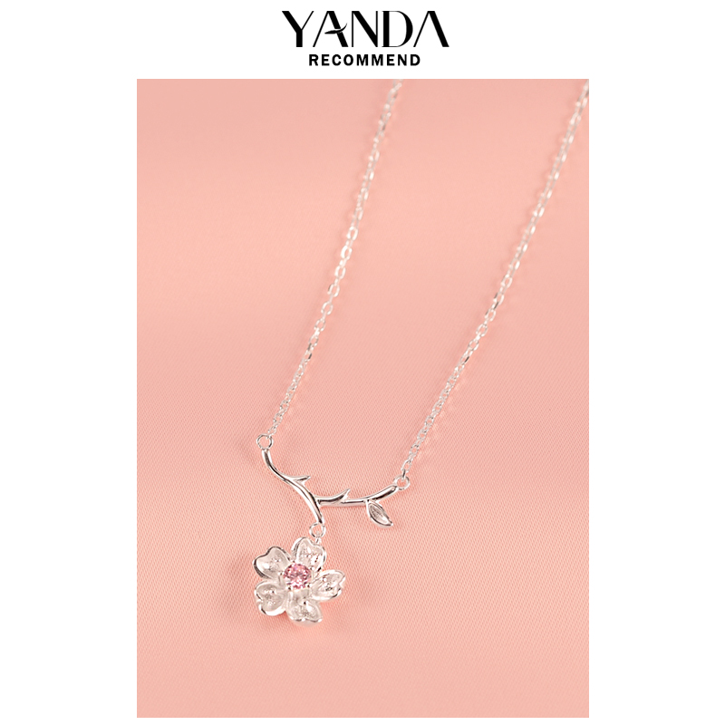 Cherry Blossom Necklace Temperament Lock Bone Chain Woman Pure Silver Adorable Sen Flowers Pendant Japan-South Korea Sweet 925 Silver Accessories Gift