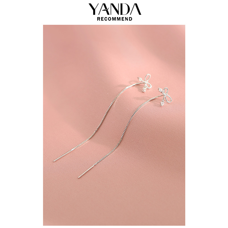 YanJue sterling silver glitter diamond bow earlining 2021 premium sense earrings female ins wind round face thin net red tide