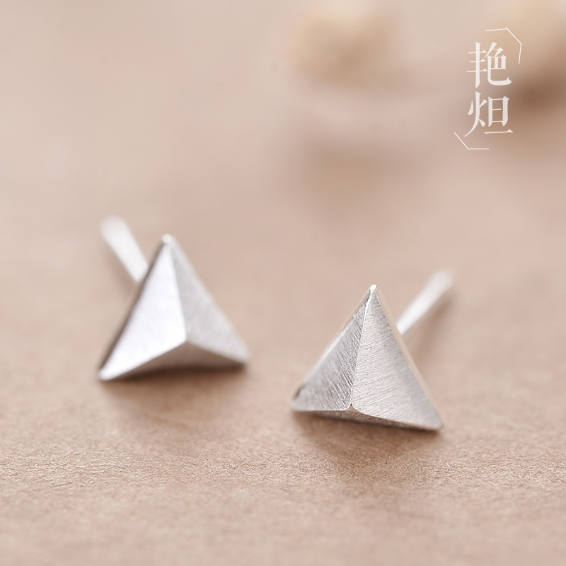 Stunning Japan-ROK minimalist Temperament Wire Drawing Silver Ear nails Men and women individuality 100 Lap Geometric Triangle 925 Pure Silver Earrings