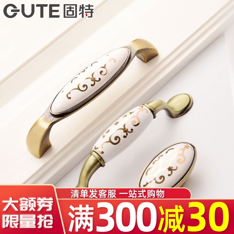 Golden Flower Ceramic Pull Handle Eu Style Overall Closet Cabinet Door Single Grain Garden Imitation Ancient Drawers Handle American Single Hole Wardrobe Handle