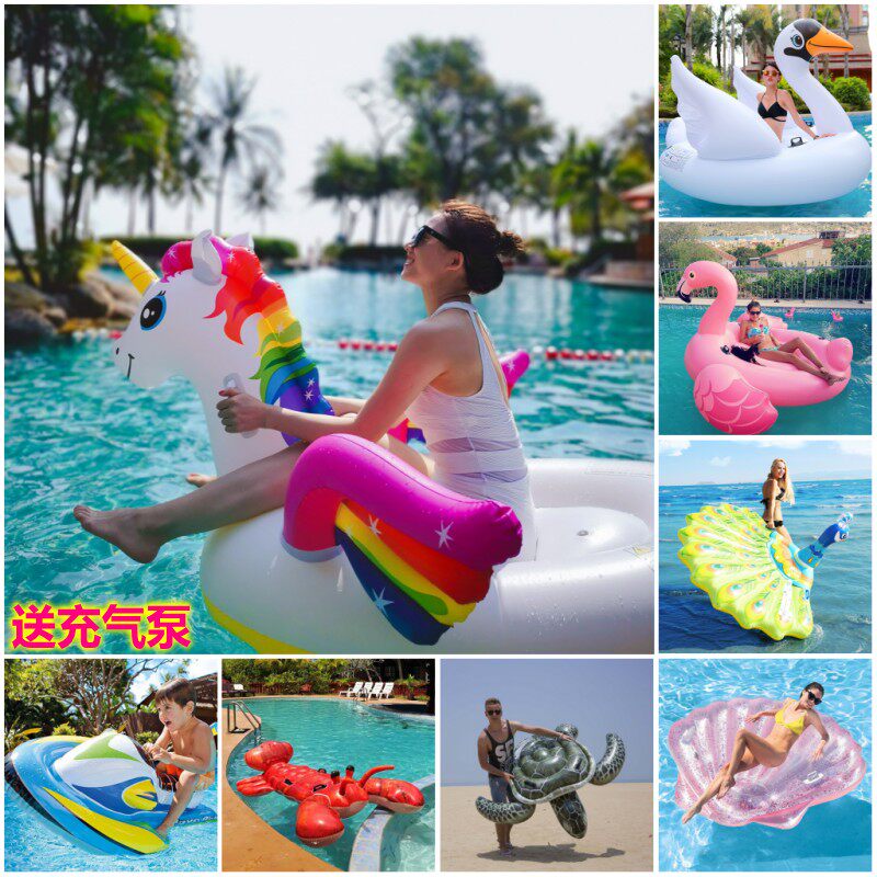 Thickened inflatable flamingo water toy mount large mount 2 people holiday inflatable unicorn peacock floating row