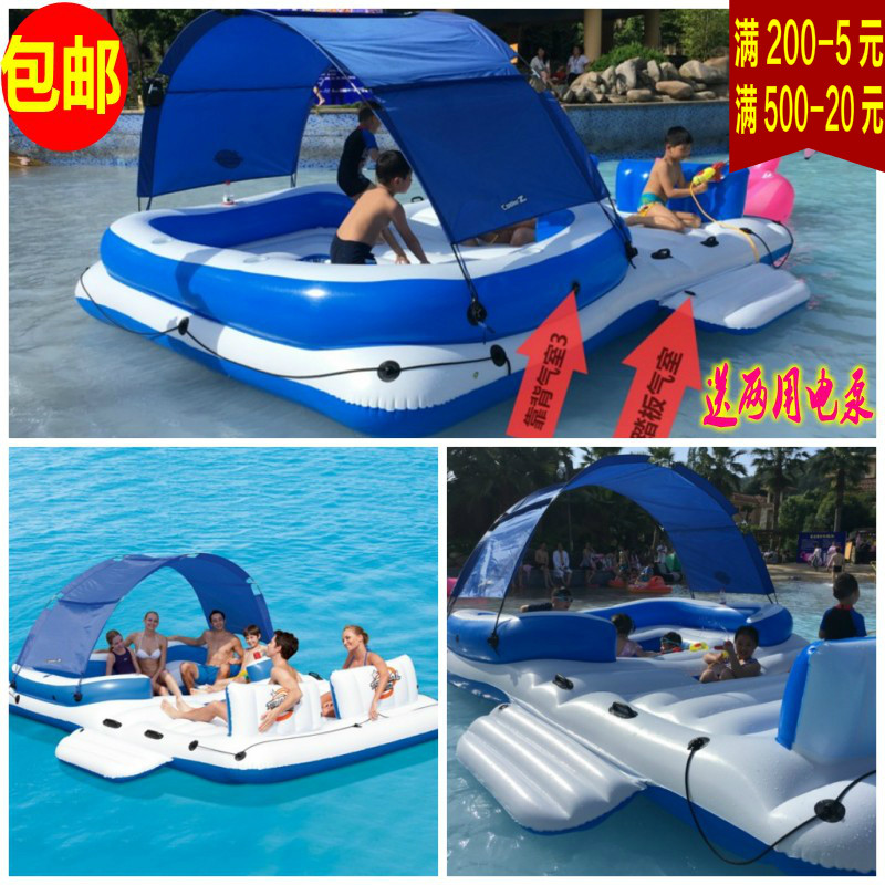 bestway special large thickened water floating island floating row family swimming water inflatable large boat shading floating bed