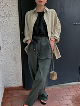 A Bow 2021) Paris-style literary mid-waist loose curled straight colored washed casual pants wide leg pants