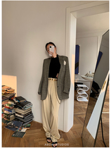 ABow 2021) early spring imported Italian cashmere soft waist waist-free design cashmere wide leg trousers