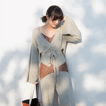 A Bow ) F W autumn winter asymmetric slit long sleeve wool cardigan (continuation)