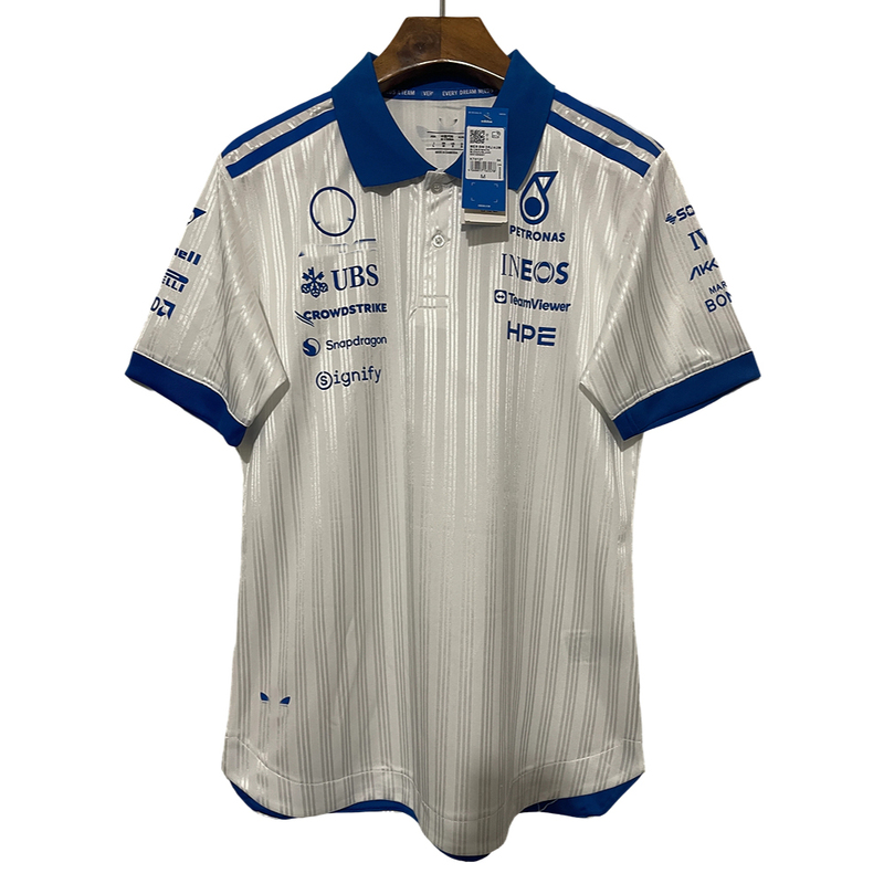 Mercedes 2026 Short-Sleeve Retro Polo Racing Shirt F1 Driver Casual White Polo Shirt with Rubber Print Logo Mercedes 2026 Short-Sleeve Retro Polo Racing Shirt F1 Driver Casual White Polo Shirt with Rubber Print Logo