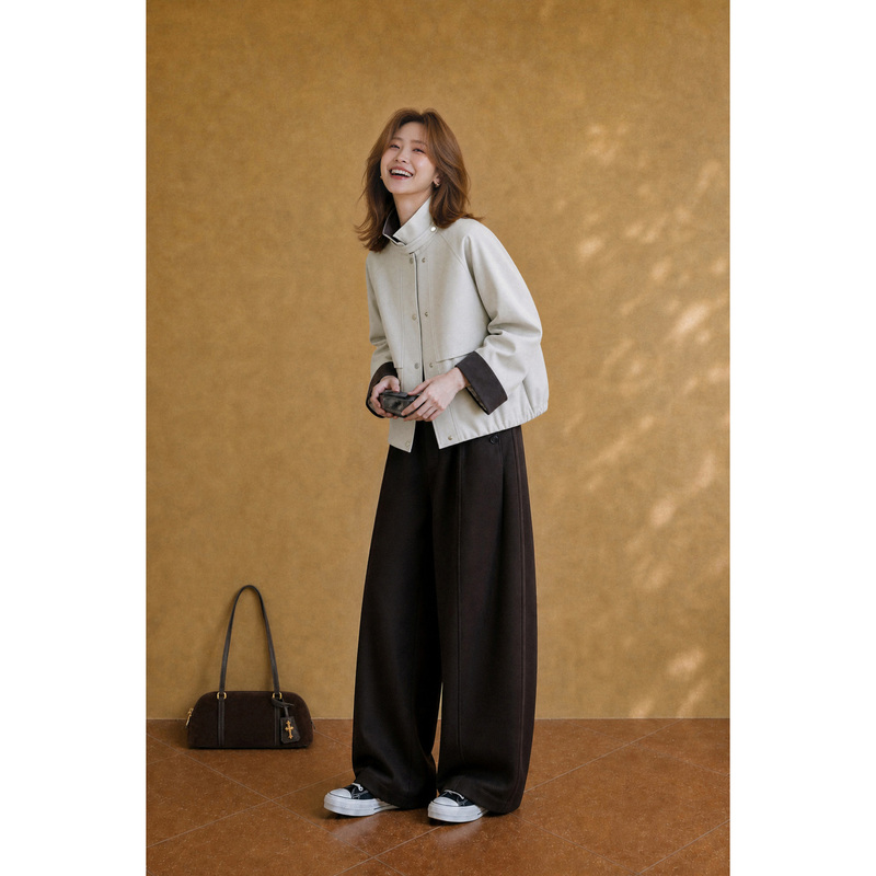 Small Grain Dune Walking Jacket, Simple Color-Blocking Patchwork Lapel, 2026 Autumn New Trendy Short Top for Women