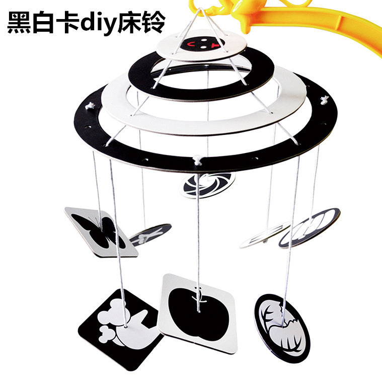 Newborn diy bed head music bell bed pendant toy 0-3 months baby visual stimulation hanging card black and white card wall chart