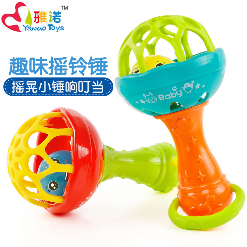 Baby children's toys 0-1 years old soft rubber tooth fixing device Hand grip rattle stick Qingqi multi-function baby rattle stick