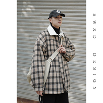 BWXD winter New Lamb hair liner plaid cotton coat Korean student loose warm coat male couple cotton suit