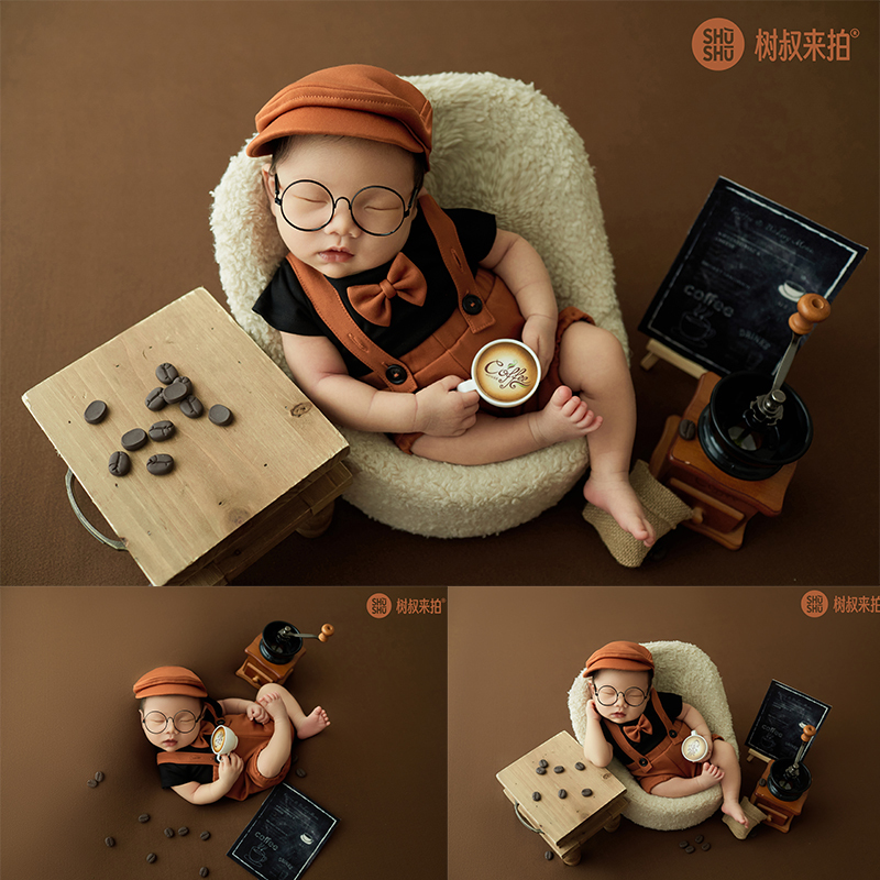 Children's Photography Clothing Full Month Baby Photo Newborn Baby Coffee Clothes Maillard Confinement Photo Studio
