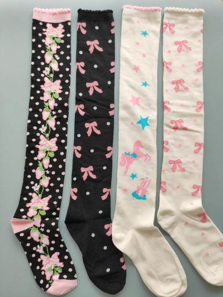 Японские фуксия knee socks с бантом, стиль лолита, косплей
