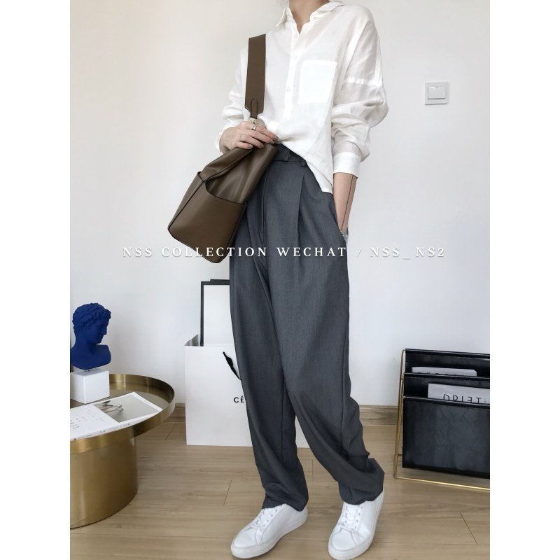 NSS COLLECTION CLASSIC TRENDY ULTRA HIGH WAIST DISPLAY SLIM SUPERIOR ASH HEAPS PILE PANTS DOWN WEST DRESS PANTS