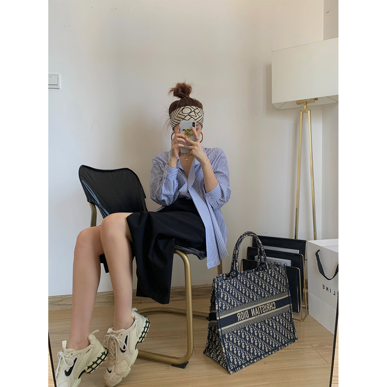 NSS COLLECTION minimalist one button blue and white striped shirt early autumn new niche loose shirt Women