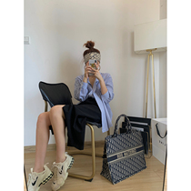 NSS COLLECTION minimalist one button blue and white striped shirt early autumn new niche loose shirt Women