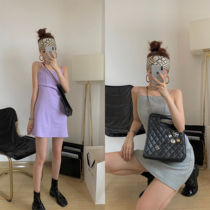 NSS COLLECTION slim and solid wear slim high waist suspenders dress purple vest dress