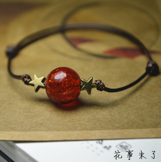 [Thủy tinh cá nhỏ] mực say rượu nhỏ tươi Sen nữ loạt gradient màu xanh đậm hai màu glass stars tay rope bracelet nữ