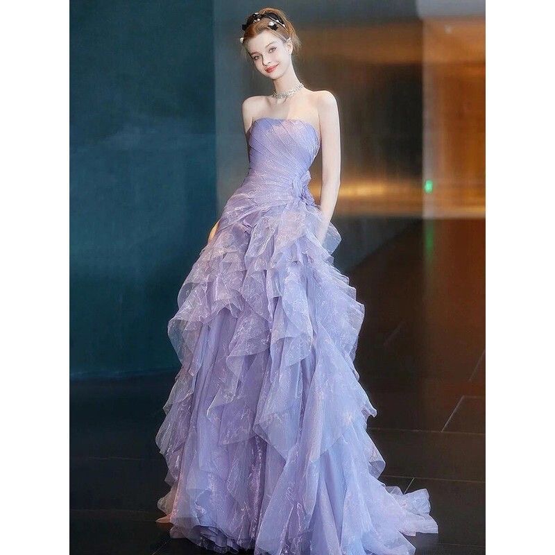 Purple Evening Dress for Women, Strapless, Ethereal, Suitable for Performances, Birthday Parties, Annual Meetings, Elegant Hostess, High-End, Light Luxury, Toast Dress Purple Evening Dress for Women, Strapless, Ethereal, Suitable for Performances, Birthday Parties, Annual Meetings, Elegant Hostess, High-End, Light Luxury, Toast Dress