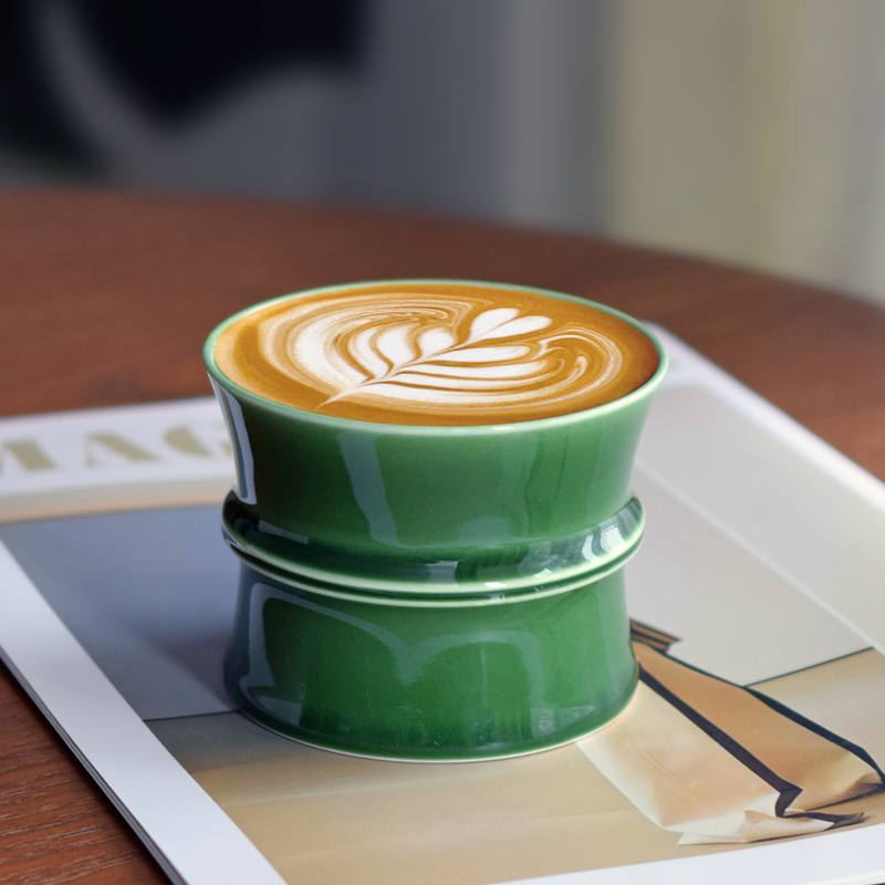 Berry Handmade Jade Green Bamboo Joint Coffee Cup and Saucer Ceramic Jingdezhen Exquisite Gift Latte Art Handheld Pig Mouth Cup