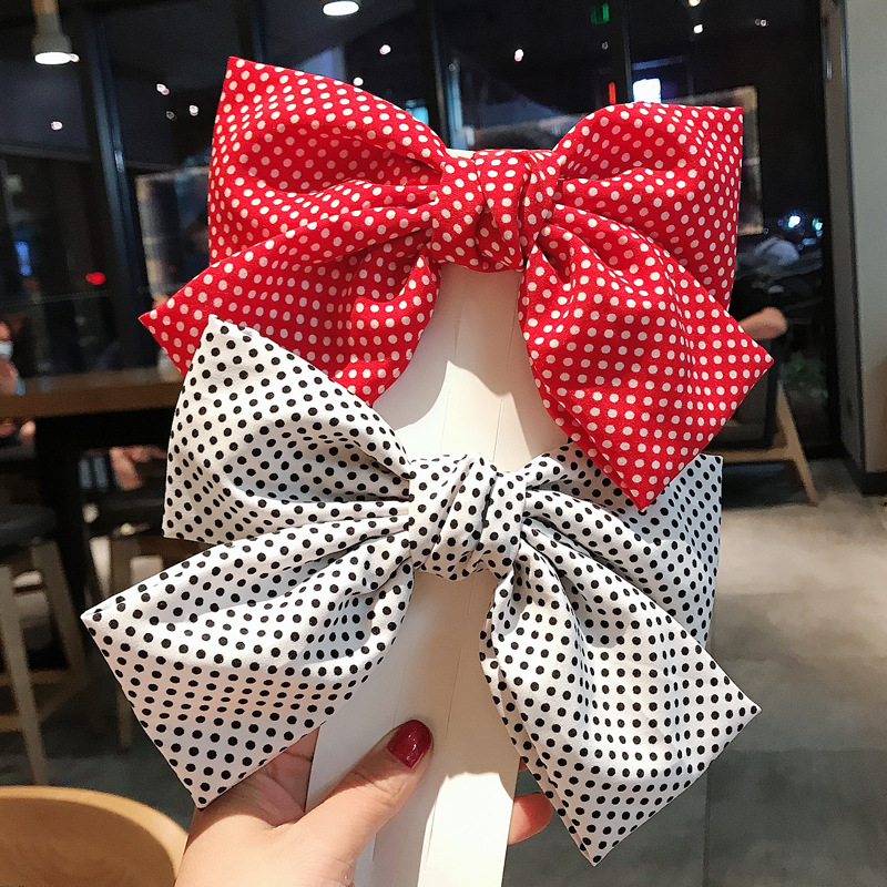 Korea in2020 trendy fabric wave point hairpin female cute super fairy bow spring hairpin back head ponytail clip