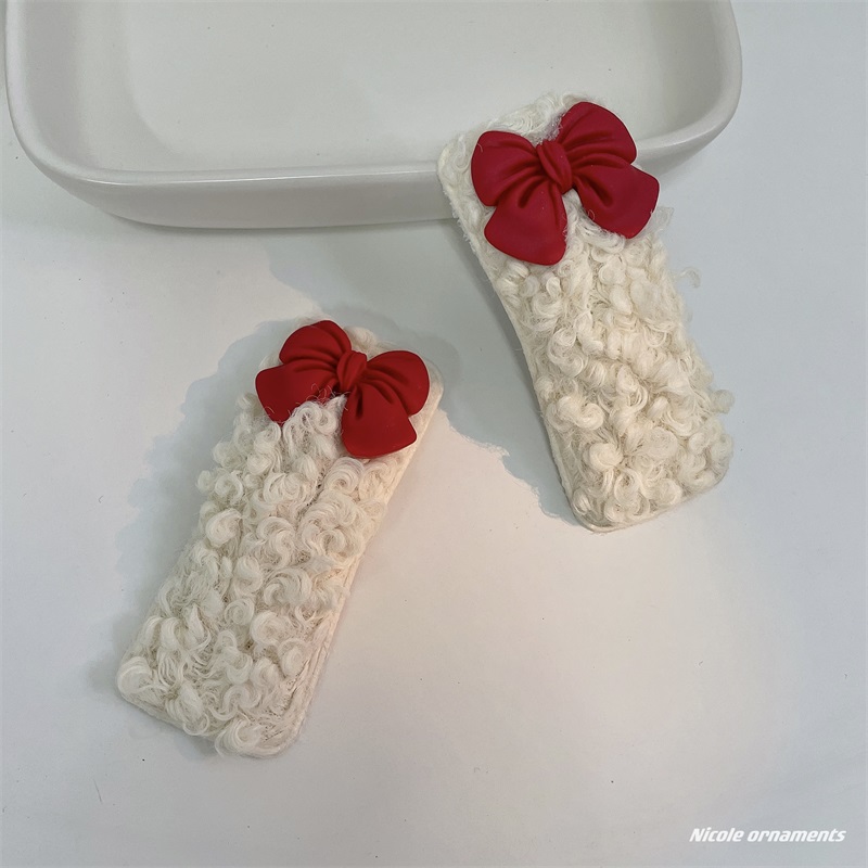 Lamb hair clip red bow on the run princess BB clip sweet and cute plush autumn and winter hair accessories hair ring female