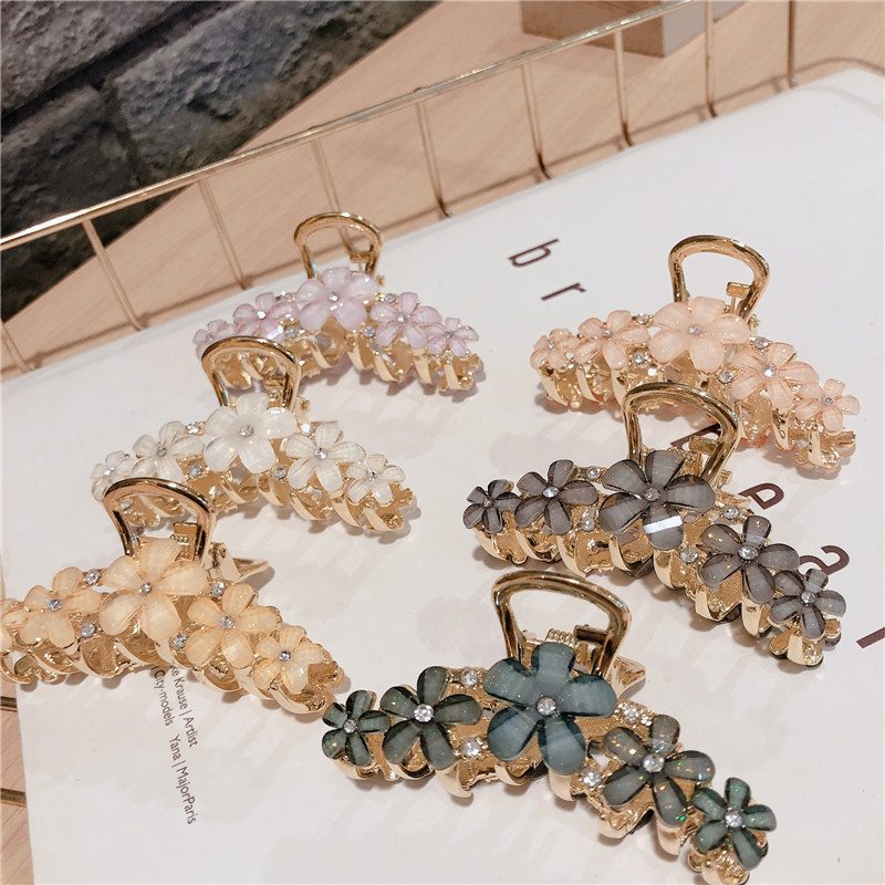 Korea Travel Hairpin Haircut Hair Accessories edge clip Crystal Grip Temperamental Flowers Catch Clip Hair Accessories Rear Brain Spoon Grip Clip