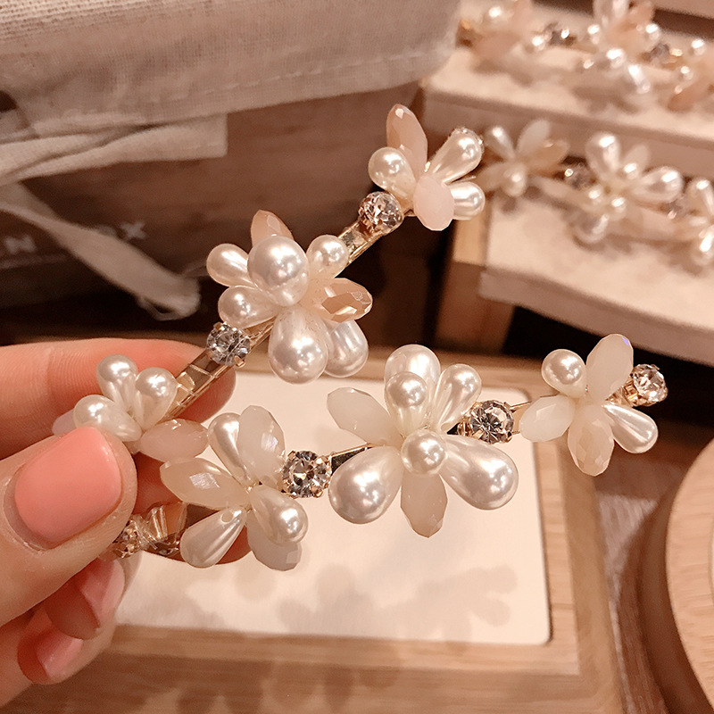South Korea Pins Travel Hairpin Insert Pearl Flower Spring Hairpin Small Freshener Lady Mantail Hairpin Hairpin Clip