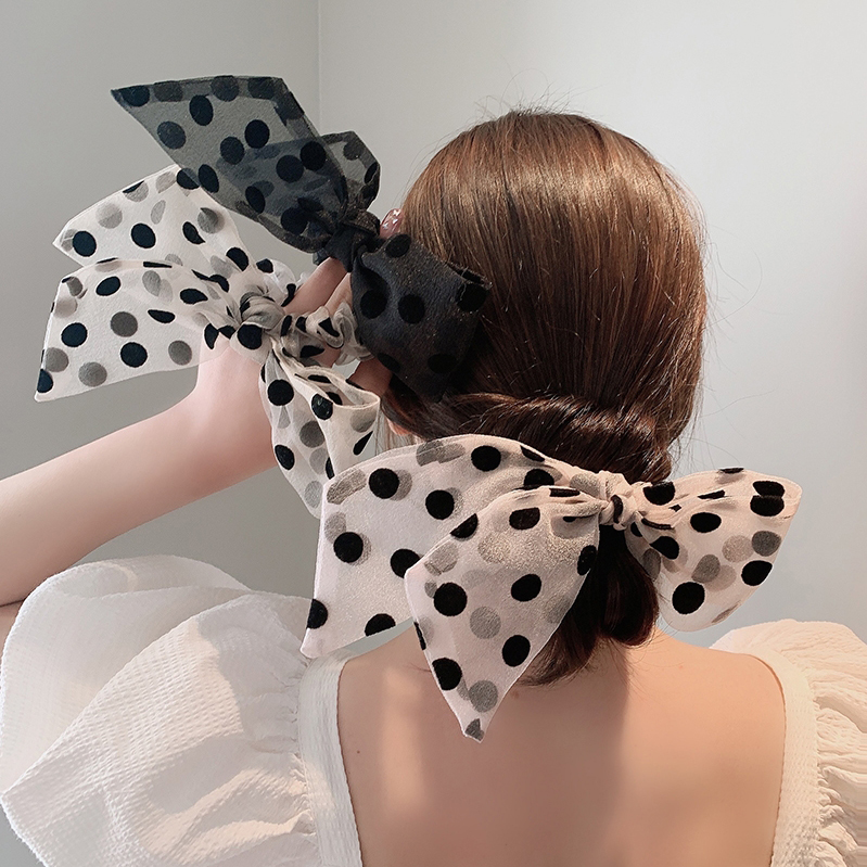 Rubber band women tie head Korean bow wave point hair rope head rope net red ins simple large intestine hair circle head flower jewelry
