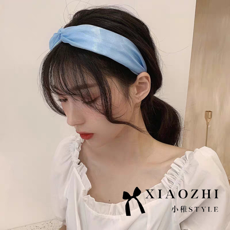 Korean temperament satin-face summer micro-light sweet and beautiful teenage girl retro wide side knotted cross hair stirrup