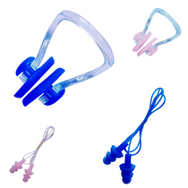 Mens and womens swimming nose clip wired earplugs silicone nose clip earplugs blue powder anti-water ingress silicone nose clip earplugs