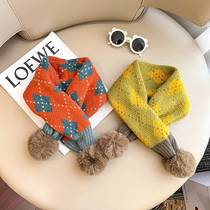 Children scarves boy winter knit jacquard Christmas tree wool thread cross hanging wool ball female baby warm surrounding neck 100