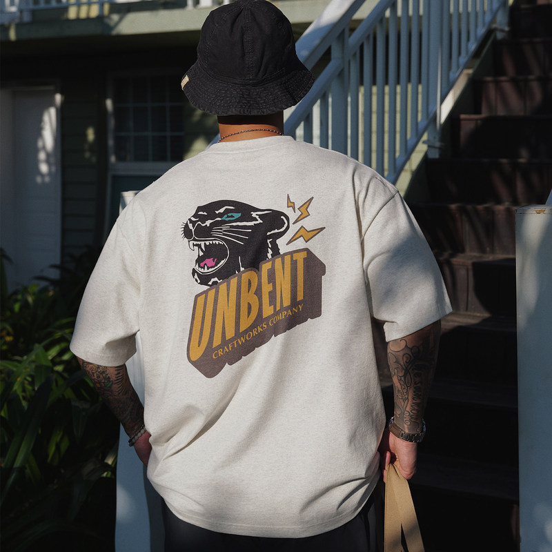 Unbent 26Ss New Retro Casual Lightning Leopard Color-Blocking Printed Pure Cotton Short-Sleeve T-Shirt Crew Neck Half-Sleeve Tee