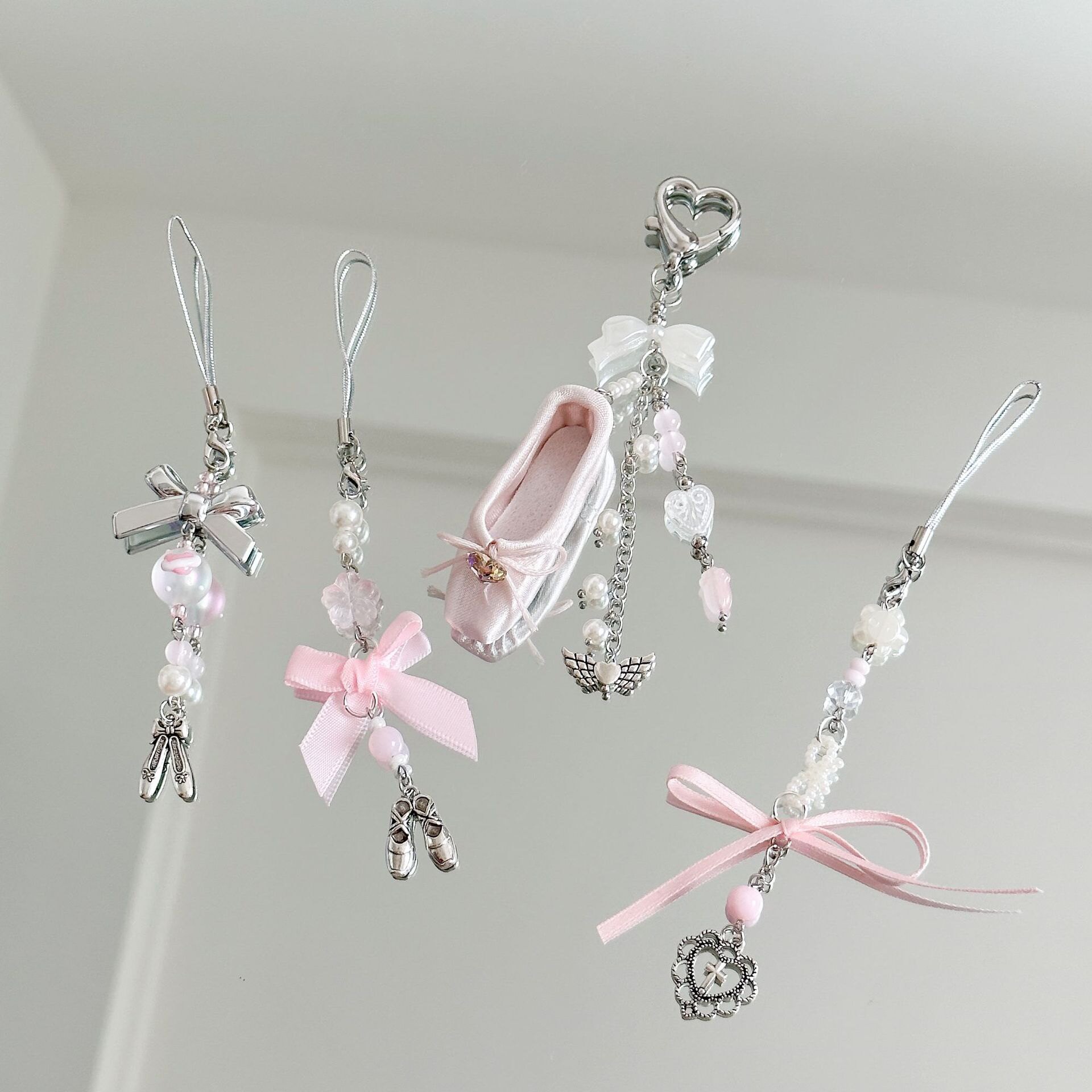 [Ballet Style] Original Girly Pink Heart Aesthetic Ballet Bow Ribbon Phone Chain CCD Pendant