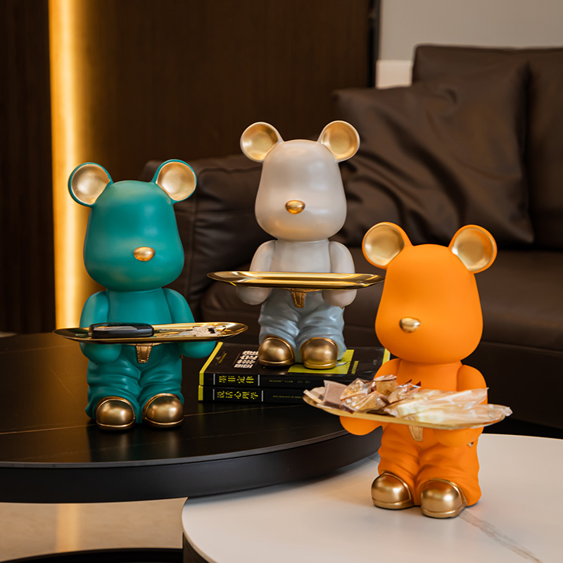 Home key storage ornaments shoe cabinet porch decoration creative violent bear brass tray Nordic home accessories