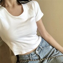 Leaked top with belly button womens size shorts fat mm loose T-shirt with short sleeves waist belly short short