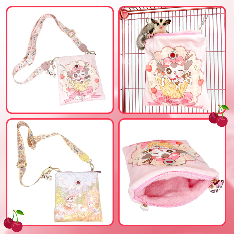 【Nuo Nuo Pan Mi Zipper Bag】Sugar Glider Carrying Bag, Squirrel, Golden Hamster, Faux Rabbit Fur, Warm Winter Outing Bag 【Nuo Nuo Pan Mi Zipper Bag】Sugar Glider Carrying Bag, Squirrel, Golden Hamster, Faux Rabbit Fur, Warm Winter Outing Bag