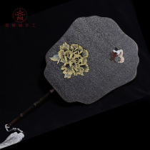 Flower Jincheng handmade braided silk black gold peony fan Light luxury classical Chinese style gift traditional fan send brocade box