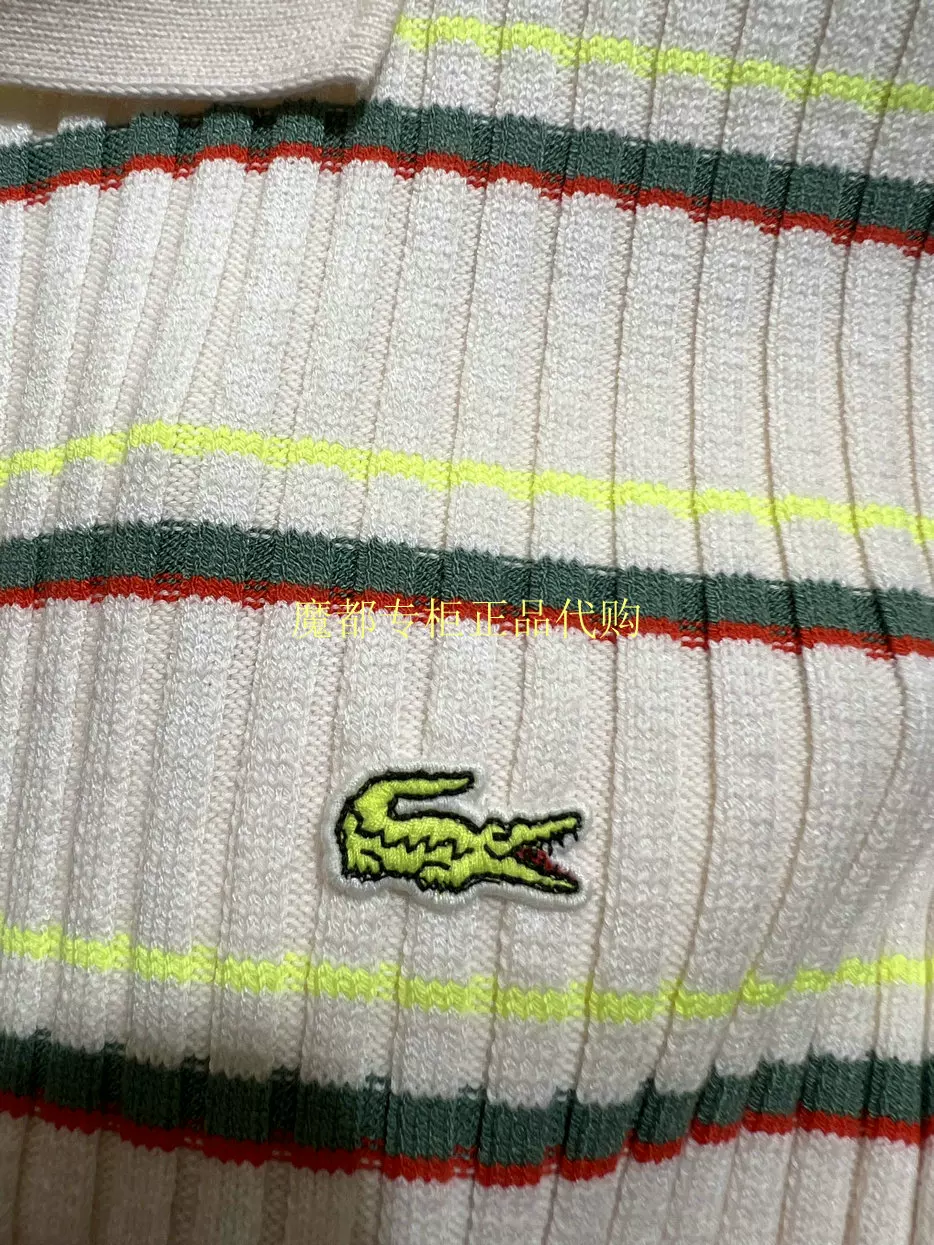 Французский крокодил AF6242 -10 LACOSTE 2023 весна-лето новая женская полосатая трикотажная поло с короткими рукавами