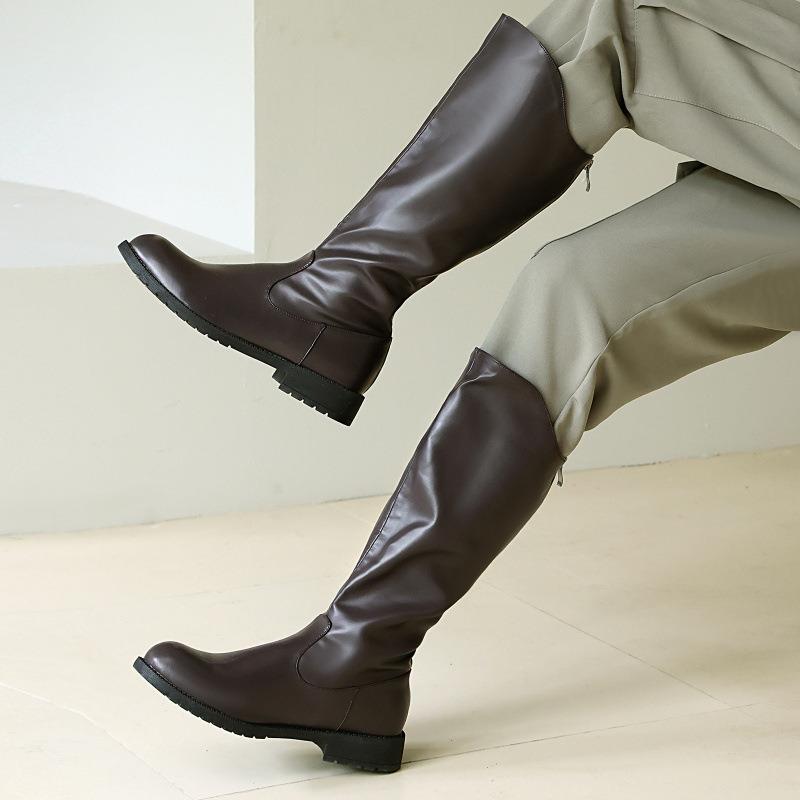 2025 Autumn and Winter New Men's Large Size 40-48 High-Top Riding Boots Leather Boots Low-Heeled Unisex Knee-High Boots