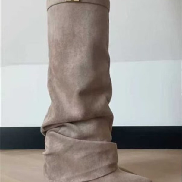 Cross-Border Amazon Ebay Foreign Trade Women's Shoes British Style Square Toe Suede Long Boots High Heel Chunky Heel Women's Boots