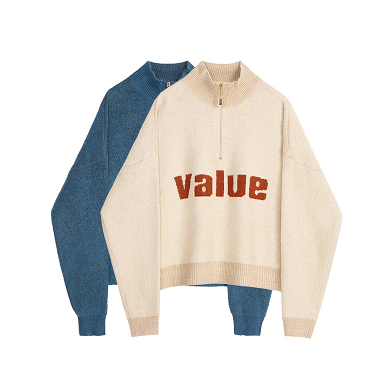 (Spot)VEGA CHANG sweater jacket women's loose thin spring letter jacquard long-sleeved knitted top