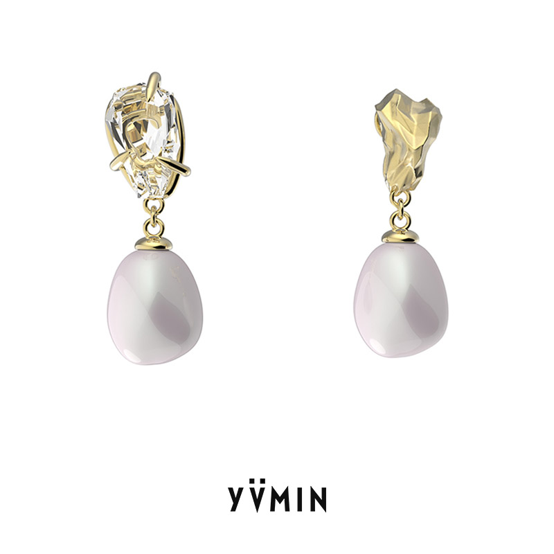 YVMIN Youmu Strange Friends series gem gravel earrings asymmetrical shaped pearl drop earrings