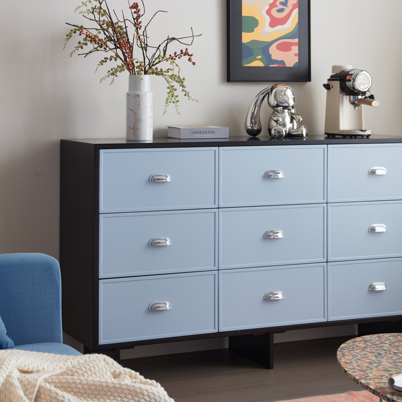 Dopamine Vintage Nine-Drawer Cabinet, Retro Solid Wood Side Cabinet, Entryway Cabinet, Living Room Storage Blue Drawer Cabinet, Nine-Drawer Cabinet