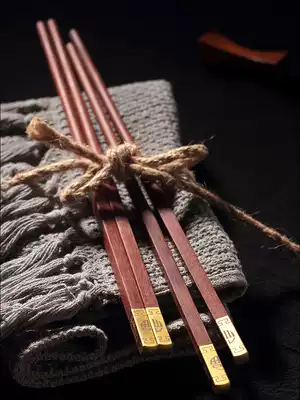 Red sandalwood chopsticks Household natural logs mildew-proof chopsticks Commercial chopsticks Paint-free and wax-free Chinese blessing square head chopsticks 10 pairs