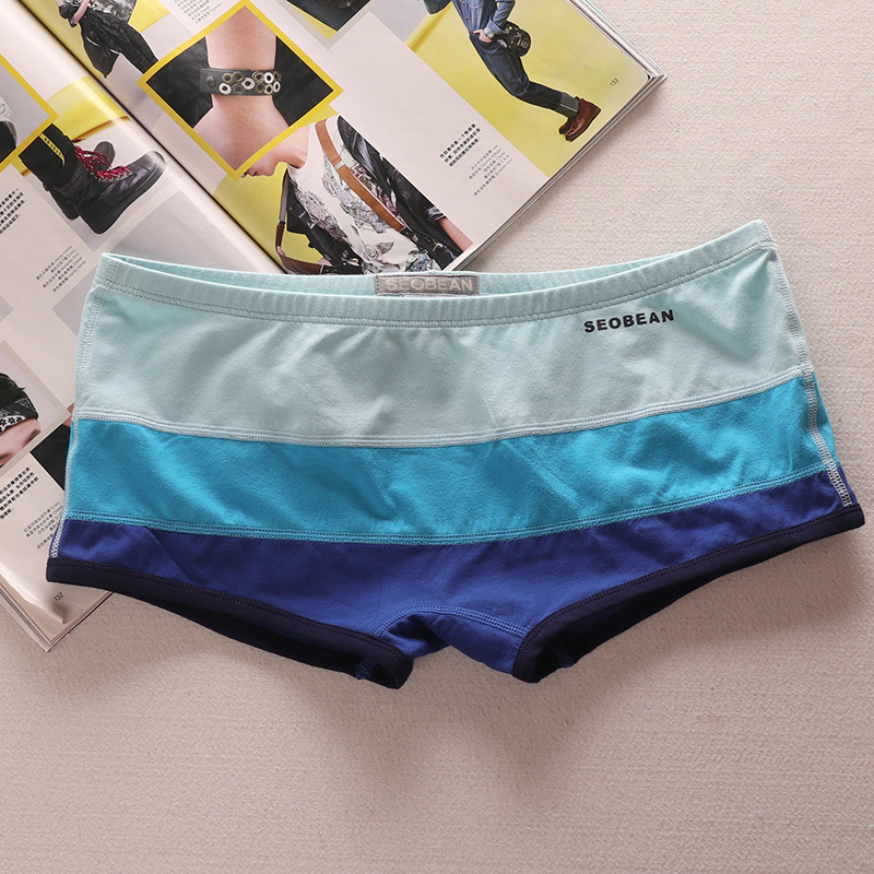 Authentic Pure Cotton Men's Underwear, Youth Shaping Boxer Briefs, Tight-Fitting, Sexy, Breathable, Low-Waist Striped Boxer Briefs
