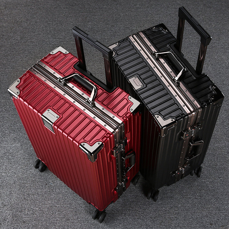 Wine red wedding dowry box female bride dowry suitcase wedding leather box password box aluminum frame luggage