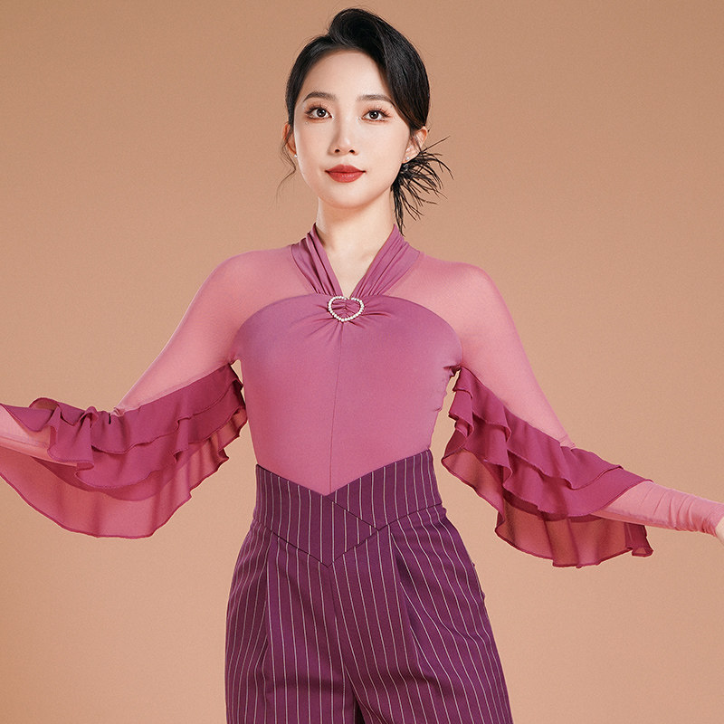 Morden Dance Suit Blouse Women's One-piece Dress Ballroom Dancing waltz Dancing Lotus Leaf Square Dance Long Sleeve 1125-Taobao